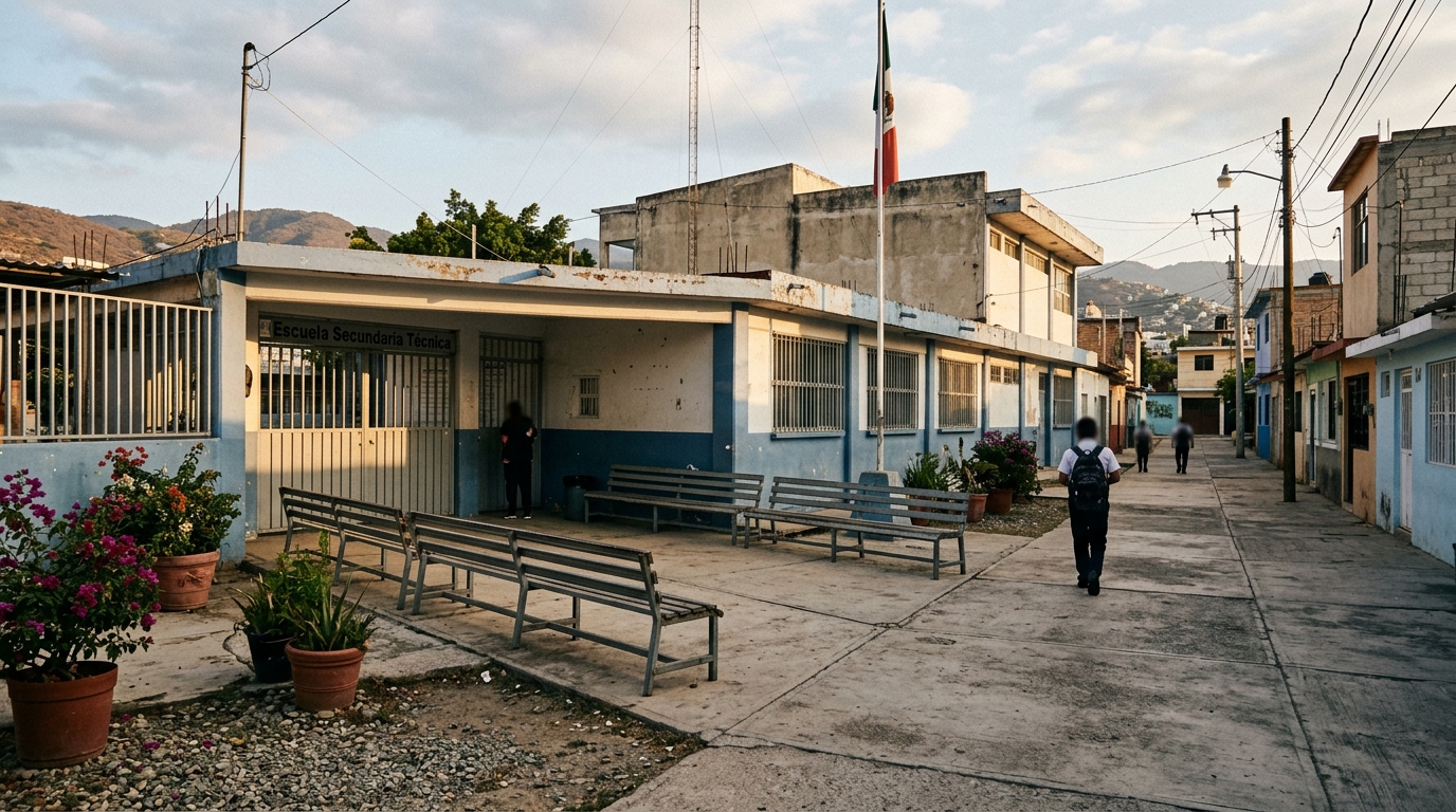 Madres y estudiantes frente a una secundaria pública de Oaxaca por la Beca Rita Cetina